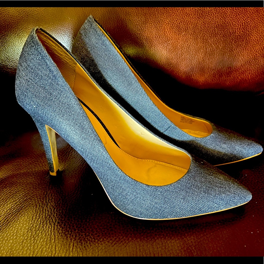 Denim high heel shoes